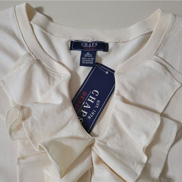 Chaps Women's Cream Vneck Elbow-length Pullover Top - Picture 7 of 10